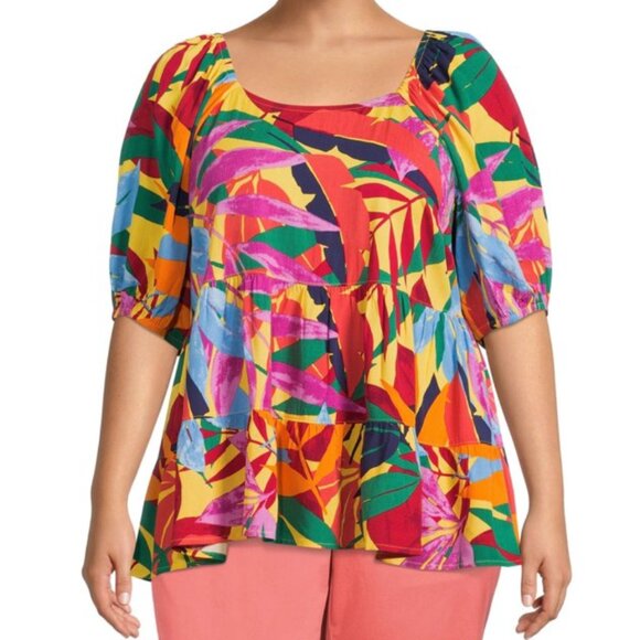 Terra & Sky Top Blouse Womens 4X Floral Multicolor Colorful Babydoll Tiered Boho - Picture 1 of 8